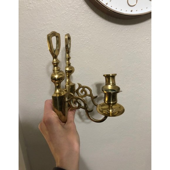 Set of Wall Mounted Brass Candlesticks - Picture 2 of 4